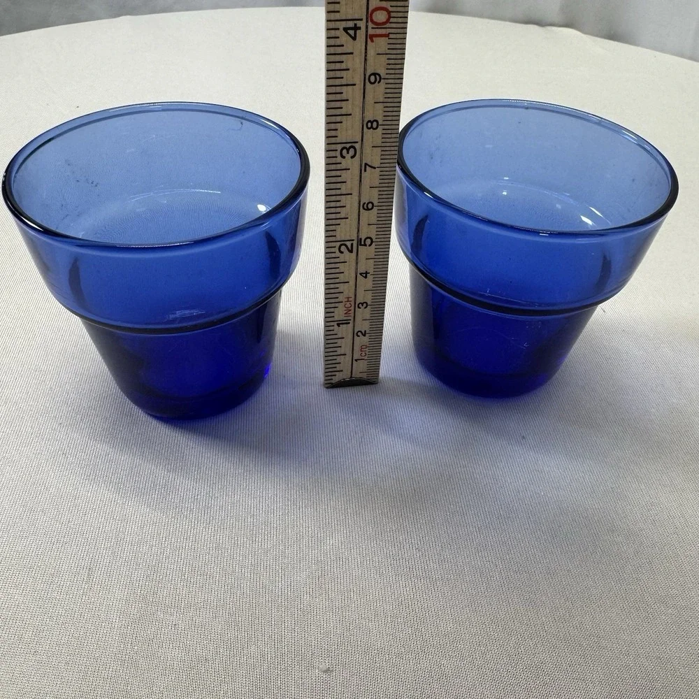 2 Flower‎ Pot Votive Candle Holders Cobalt BLUE Glass ANCHOR HOCKING Tea Light